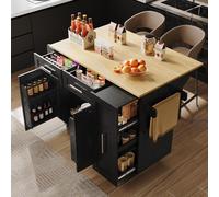 Sweiko Ilot de cuisine moderne, armoire de cuisine, armoire buffet, chariot de repas avec grain de bois, table de repas multifonctionnelle avec espace de stockage, chariot de repas avec étagères à sna