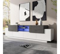 Sweiko LED Armoire TV, Commode TV, Lowboard, Centre de divertissement TV moderne avec étagères en verre pour le salon, la chambre à coucher, Console TV avec rangement, Gaming Media Cabinet pour télévi