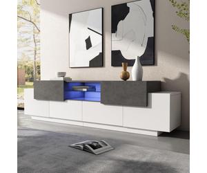 Sweiko LED Armoire TV, Commode TV, Lowboard, Centre de divertissement TV moderne avec étagères en verre pour le salon, la chambre à coucher, Console TV avec rangement, Gaming Media Cabinet pour télévi