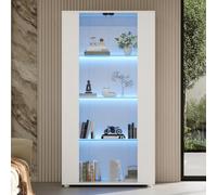 Sweiko LED Vitrine 80 × 36 × 150 cm avec 2 Portes vitrées, 4 étagères | moderne adapté au salon, blanc