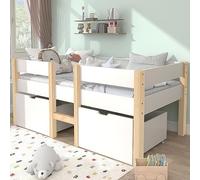 Sweiko Lit 90x190 cm,Cadre de lit pour Enfant en Bois Polyvalent avec barrière de sécurité, pour garçons et Filles,Cadre de lit en Bois Massif avec Deux tiroirs de Rangement, Blanc
