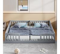 Sweiko Lit à panneaux, 90 x 200 cm, Lit d'enfant avec rampe, avec sommier à lattes (sans matelas), pour les familles avec deux enfants, bois de pin, style minimaliste, Gris