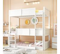 Sweiko Lit à trois places 90x200 cm, lattes en bois massif, lit surélevé, design de la clôture haute, lit d'enfant, lit en bois, blanc