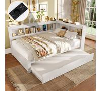 Sweiko Lit de jour, 140 x 200 cm, Canapé-lit, Lit de jour avec lit escamotable, Avec prise électrique et 2 prises USB, Lit avec sommier à lattes (sans matelas), Panneau de particules, Blanc