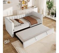 Sweiko Lit de jour 90 x 200 cm ,180 x 200 cm,Lit rembourré avec lit gigogne, canapé-lit, lit simple, lit double Velours, Blanc,Sans matelas