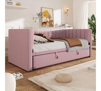 Sweiko Lit de jour 90 x 200 cm ,180 x 200 cm,Lit rembourré avec lit gigogne, canapé-lit, lit simple, lit double, velours, rose,Sans matelas