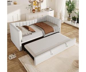 Sweiko Lit de jour 90 x 200 cm ,180 x 200 cm,Lit rembourré avec lit gigogne, canapé-lit, lit simple, lit double Velours, Blanc,Sans matelas