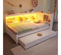 Sweiko Lit de jour, 90 x 200 cm, Canapé-lit, Lit de jour avec lit escamotable, Avec lampes LED, Avec prise de courant, 1 ports USB, 1 type C équipé, Sans matelas, Blanc