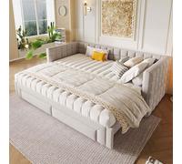 Sweiko Lit de jour,Lit de jour 90 x 200cm, canapé-lit avec dossier carré, 2 tiroirs,sans matelas,Beige