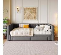Sweiko Lit de jour,Lit de jour,90 x 200cm, lit canapé avec dossier carré,2 tiroirs,sans matelas,Gris