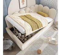 Sweiko Lit de jour rembourré 90x190 cm,Lit de jour Canapé-lit avec espace de rangement hydraulique, Lit d'enfant Velours, Beige, sans matelas