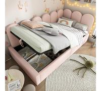 Sweiko Lit de jour rembourré 90x200 cm,Lit de jour Canapé-lit avec espace de rangement hydraulique, Lit d'enfant Velours, Rose, sans matelas