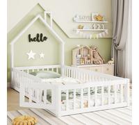 Sweiko Lit de maison, 90 x 200 cm, Lit d'enfant en forme de cheminée, Lit avec sommier à lattes (sans matelas), Bois de pin, Style minimaliste, Blanc