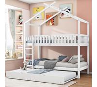 Sweiko Lit de maison Lit d'enfant Lit d'adolescent, 90x200 cm, trois lits, extensible, design peu encombrant, blanc