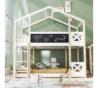 Sweiko Lit d'enfant cabane avec échelle 90 x 200 cm, Lit surélevé pour enfants- 2x sommier à lattes- Nature & Blanc