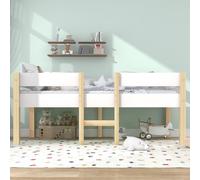 Sweiko Lit d'enfant en bois massif avec sommier à lattes et protection contre les chutes Pin blanc & chêne 90 x 190 cm