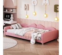 Sweiko Lit d'enfant Lit rembourré 90*200cm, Canapé-lit Cadre de lit en tissu Teddy Lit souple multifonctionnel avec dossier et accoudoirs Lit d'adolescent