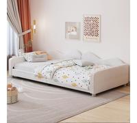 Sweiko Lit d'enfant Lit rembourré 90x200cm, Canapé-lit Cadre de lit en tissu Teddy Lit souple multifonctionnel avec dossier et accoudoirs Lit d'adolescent Lit d'invité Blanc