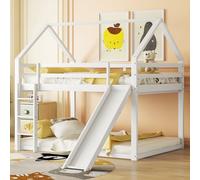 Sweiko lit double lit d'enfant lit de maison lit superposé avec toboggan et échelle, chambre d'enfant lit haut double superposé, blanc, 140x200cm