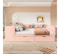 Sweiko Lit en bois 140x200cm,Lit plat avec bureau et 2 tiroirs,Lit double,Rose,Sans matelas