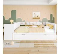 Sweiko lit en bois 140x200cm,lit plat avec bureau et lit à roulettes,lit double,blanc,Sans matelas