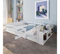 Sweiko lit en bois, lit d'enfant, 140 x 190cm, bois de pin, palier ouvert, étagères, boîtier ouvrable, sans matelas, blanc