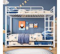 Sweiko Lit en fer, Lit superposé, Convient pour enfants et adolescents, avec lit gigogne, quatre barrières latérales au lit supérieur, Fer, Blanc, 90x200cm&90x190cm