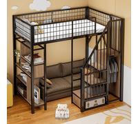 Sweiko Lit mezzanine multifonctionnel 90 x 200 cm, lit métallique avec espace de rangement, tablettes et escalier, lit adulte et lit enfant, noir