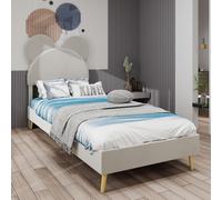 Sweiko Lit moderne minimaliste avec tête de lit en peluche sur le thème des dessins animés, 140x200 cm, Beige, Mobilier de chambre à coucher multifonctionnel, Base solide à profil bas (design sans ran