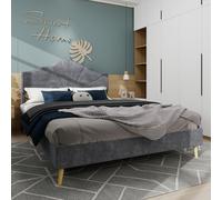 Sweiko Lit moderne minimaliste, tête de lit confortable et souple, 160x200CM, gris, mobilier de chambre à coucher multifonctionnel, cadre de lit bas sans tringle à gaz, sans matelas.