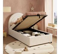 Sweiko lit rembourré 90x200, lit d'enfant,lit simple avec sommier à lattes et tête de lit, lit d'adolescent, adapté aux adultes et aux adolescents, lattes en bois, montage facile, velours, beige