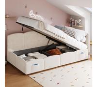Sweiko lit rembourré,lit d'enfant, lit simple, lit de rangement, canapé-lit 90x200 cm, avec sommier à lattes, chargeur USB, sac de rangement, lit d'adolescent et lit d'enfant adulte,velours, beige (sa