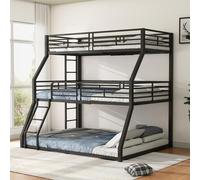 Sweiko lit superposé, 90x200 cm, 120 x 200cm et 140 x 200cm, cadre de lit en métal, lit en fer, lit superposé triple, pour enfants, adolescents et adultes, sans matelas, noir