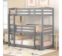 Sweiko Lit superposé, 90x200cm, Single-Size-Lit superposé en bois à trois places pour enfants, Sans matelas, Gris (90x200cm)