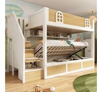 Sweiko Lit superposé de 90 x 200 cm, avec Cadre de lit intégrant Un escalier, Une Armoire et Un Espace de Rangement en Dessous