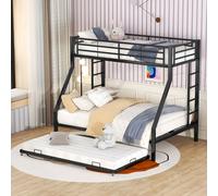 Sweiko lit superposé, lit métallique avec lit extensible,avec échelle des deux côtés pour enfants, adolescents, adultes, 90(140)x200cm, noir