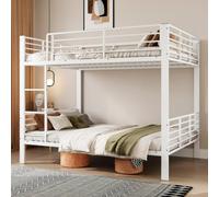 Sweiko Lit Superposé Métal 140x200 cm avec Barrière Sécurité 40cm, Blanc | Lit Double, Cadre Robuste 400kg, sans Matelas, Gain de Place pour Chambre Enfant Adulte, Appartement