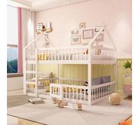 Sweiko Lit superposé pour enfants 140*200, lit familial pour enfants, lit superposé avec escalier, design loft, cadre de lit superposé en bois massif, blanc