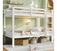 Sweiko lit superposé pour enfants, lit d'enfant avec échelle angulaire à trois marches et sécurité anti-chute, lit divisé en 2 lits simples, lit d'adolescent, lit simple, cadre en pin, blanc, 90x200cm