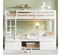 Sweiko lit superposé pour enfants, lit d'enfant avec étagères à chaussures et casiers, lit divisé en 2 lits simples, lit d'adolescent, lit simple, blanc, 90x200cm.