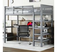Sweiko Lit surélevé, 90 x 200 ,Lit surélevé pour enfants avec compartiments de rangement et bureau sous le lit,Sans matelas, Gris