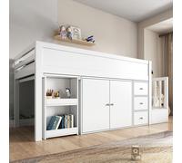 Sweiko Lit surélevé 90x200 cm,Lit surélevé pour enfants,Lit multifonctionnel pour enfants, blanc