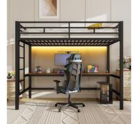 Sweiko Lit surélevé 90x200 cm,table avec USB et prise de courant,lumière ambiante, sans matelas, métal, noir