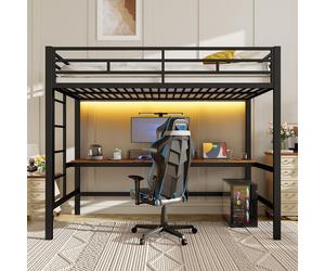 Sweiko Lit surélevé 90x200 cm,table avec USB et prise de courant,lumière ambiante, sans matelas, métal, noir