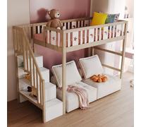 Sweiko Lit surélevé pour enfants 90x200 avec échelle à grimper de rangement, lit simple en bois massif avec rampes de sécurité, décoration étoile et lune.couleur bois
