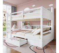 Sweiko Lits superposés,90x200cm(90x200cm) Lits simples, Lits d'enfant, , Lits superposés, avec tiroirs, avec rangements, Sans matelas, Blanc