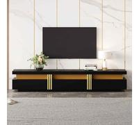 Sweiko Meuble TV Moderne 200 x 40 x 42 cm avec 3 tiroirs, Meuble de salon Bas avec rangement à texture marbre pour téléviseurs jusqu'à 90 pouces (Noir)