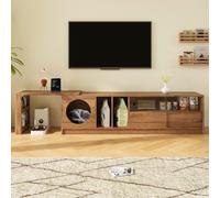 Sweiko Meuble TV moderne pivotant - polyvalent et extensible, adapté aux animaux domestiques, portes en verre renforcées d'acier, espace de repos pour chats (sans coussin pour chat), couleur noyer, 18