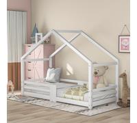 Sweiko pin lit d'enfant lit de maison 90x200cm avec cheminée et lattes antichute, sans matelas - blanc