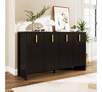 Sweiko Sideboard noir moderne et minimaliste : la combinaison parfaite de rangement flexible et de design élégant. Le sideboard est doté de poignées dorées et de séparateurs réglables